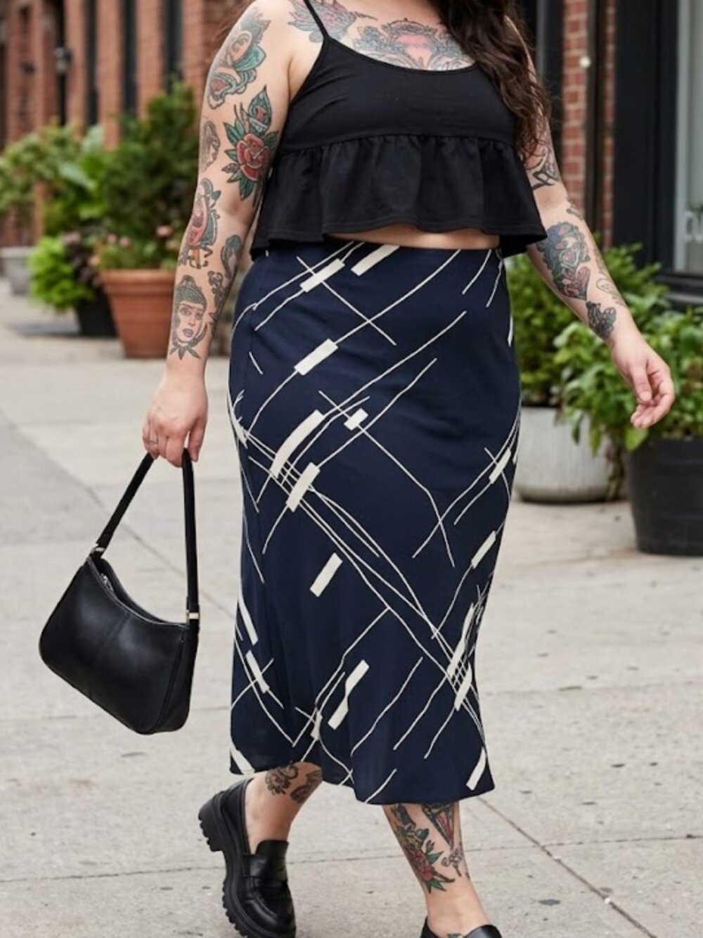 Intriguing Threads Vintage Black White Geometric Print Maxi Skirt Size 6 Elastic